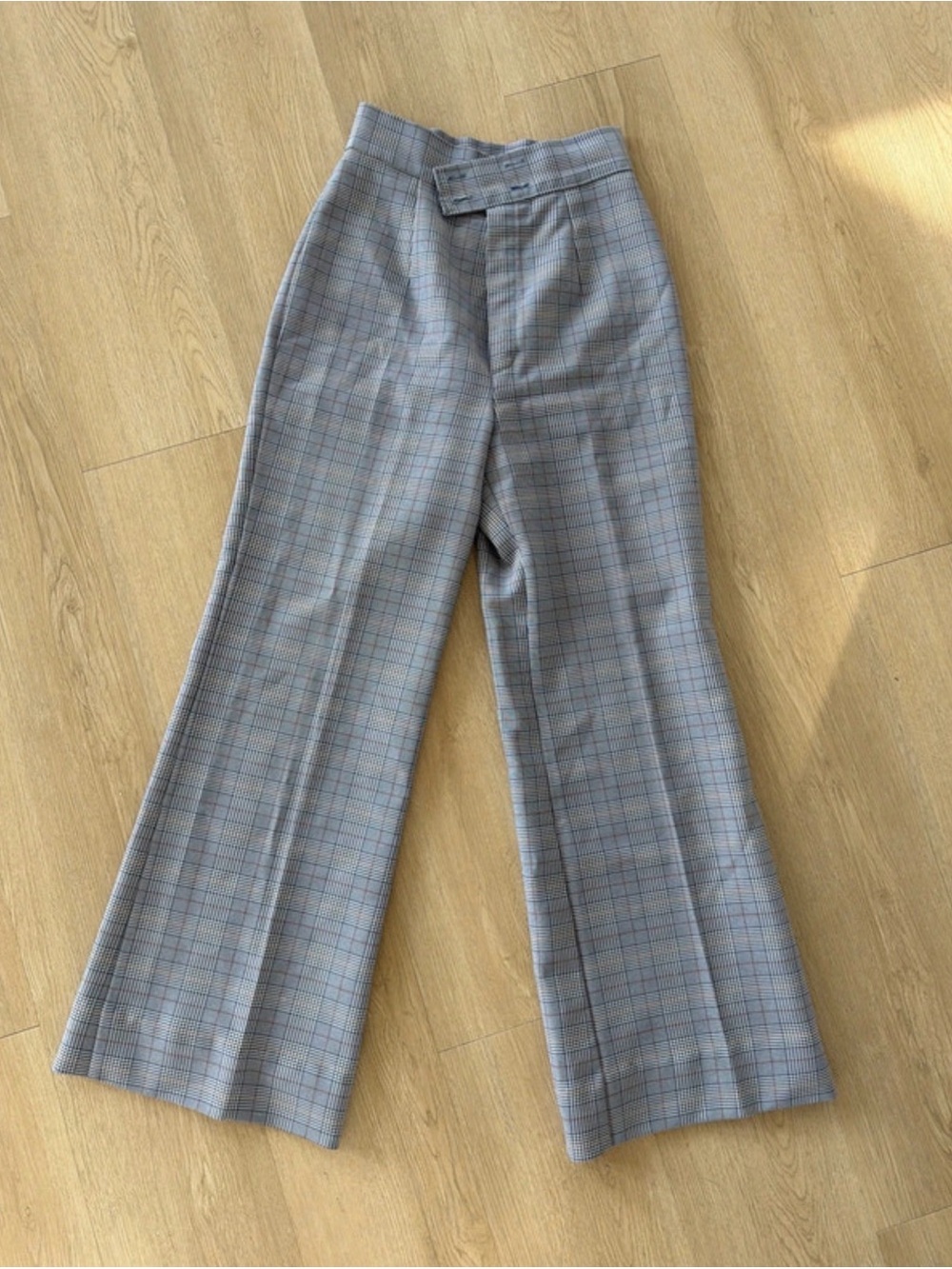 Vintage Gray Plaid Wide-Leg Trousers - Gray Plaid Women Pants